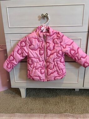 Nicole Miller Pink Quilted Bow Puffer Jacket